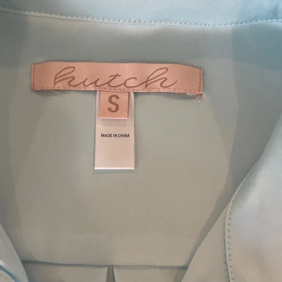 Hutch Light Blue Fringed Tie Front Cap Sleeve Button Down Blouse Size SMALL - Picture 3 of 8